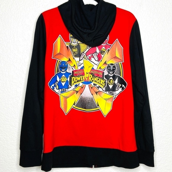 HOT TOPIC MF Retro Mighty Morphin Power Rangers Red Black Hoodie Jacket Large - Picture 1 of 7